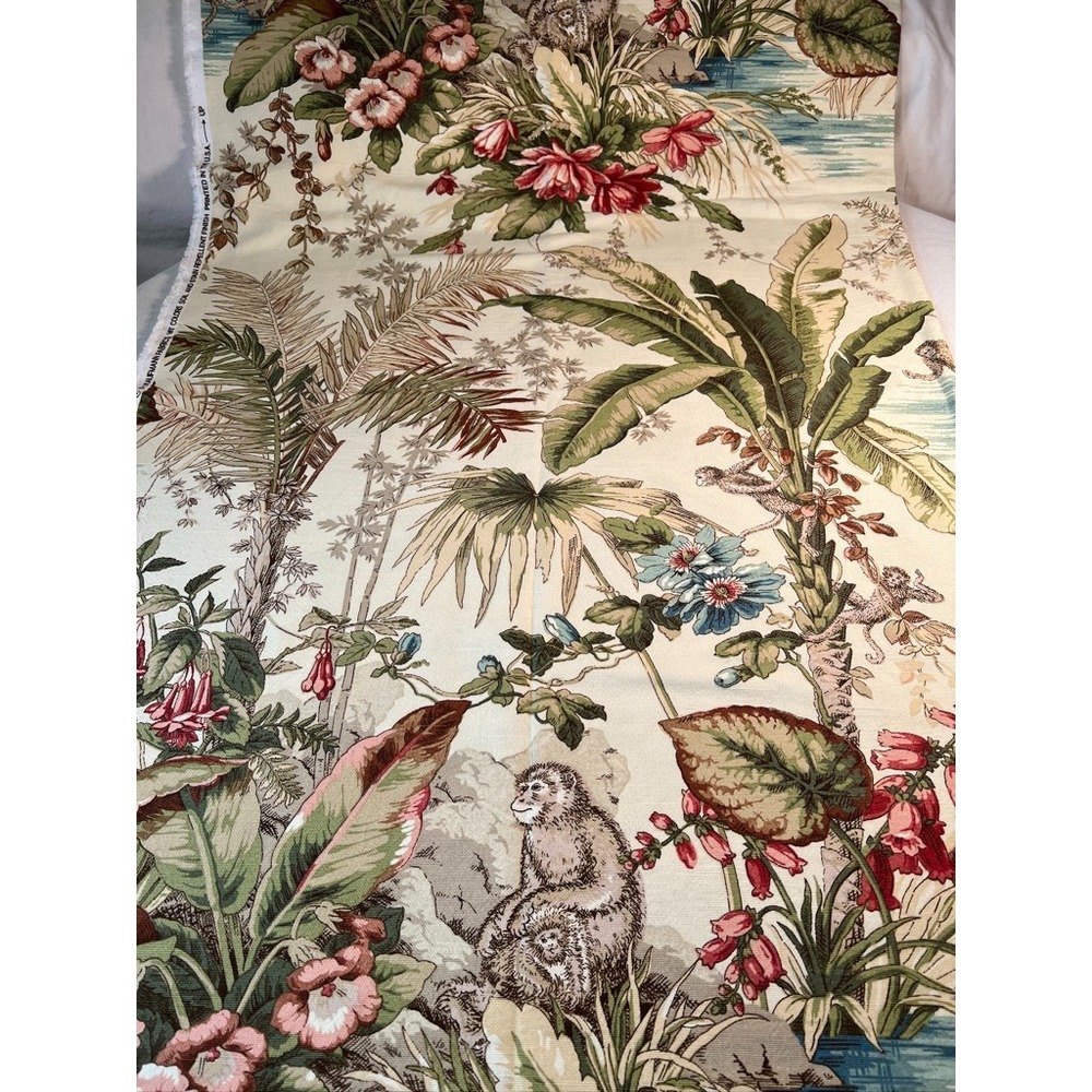 Fabric RARE Upholstery P/Kaufmann Botanical Jungle Monkey Washed Cotton 39x 54"W